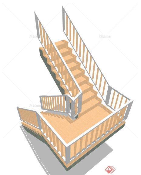 室内现代简约转折楼梯设计su模型
