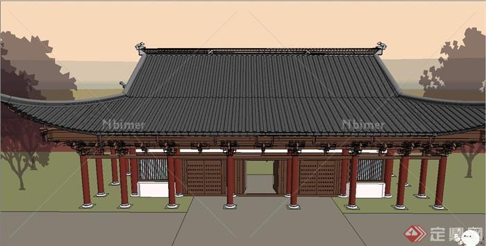 一个影视城仿古寺庙建筑设计SU精致模型[原创]