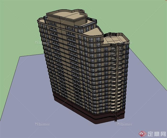 现代风格详细完整高层住宅建筑楼设计su模型[原创