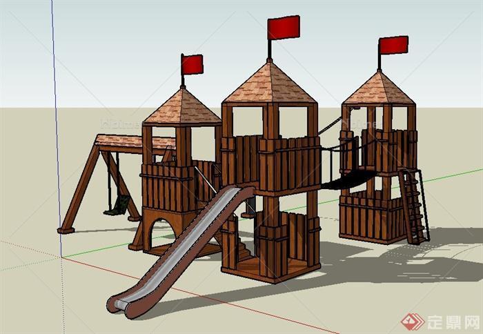 木质儿童游乐设施器械设计su模型[原创]
