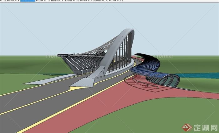 现代精致详细过江大桥设计su模型[原创]