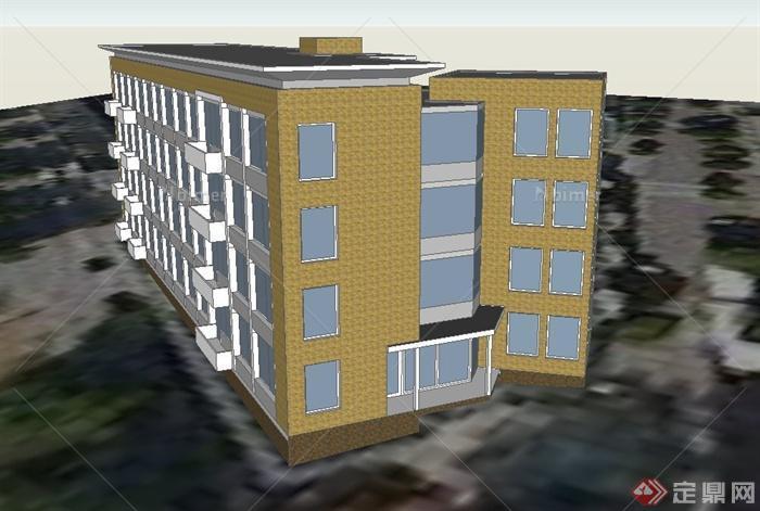 某四层现代风格Y字教学楼建筑设计SU模型