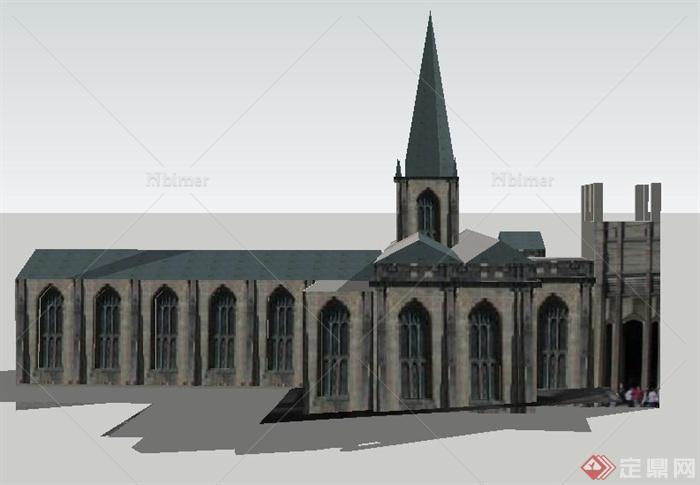 某英式风格尖顶大教堂建筑设计su模型