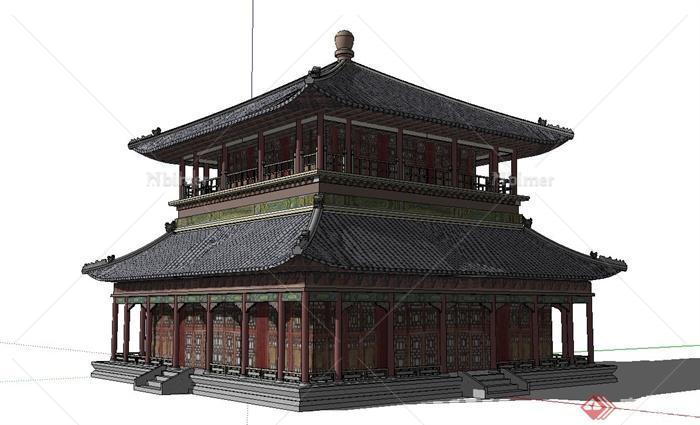 某古典中式风格茶楼建筑设计SU模型[原创]
