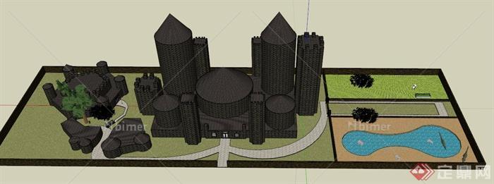 科学城堡建筑设计SU模型