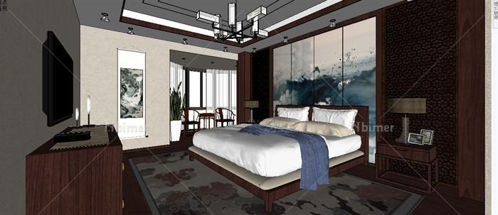 一个新中式别墅室内装潢方案Su整套模型（包括客