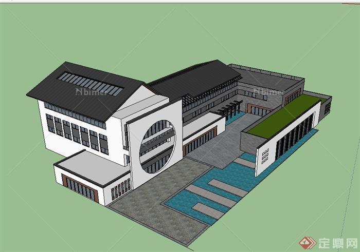某新中式风格会所建筑楼设计su模型[原创]