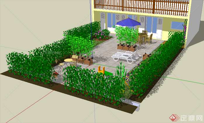 某现代风格庭院花园景观设计SU模型素材2