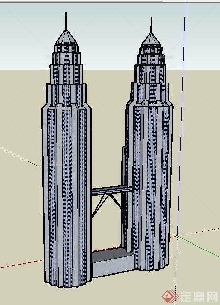 两栋塔状高层办公建筑设计su模型