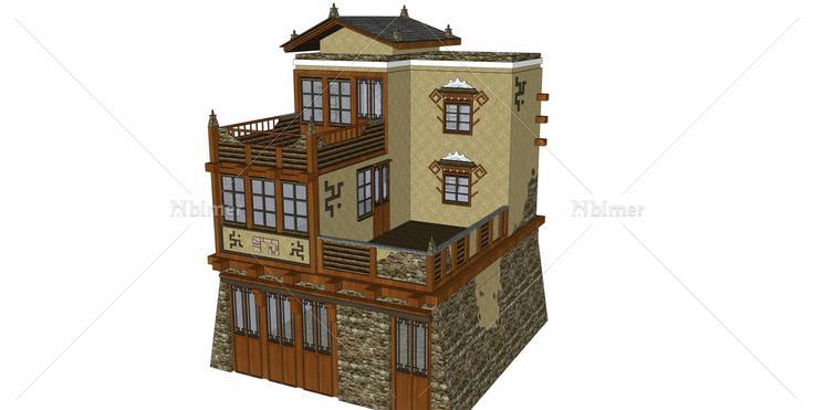 羌族建筑 A(83405)su模型下载