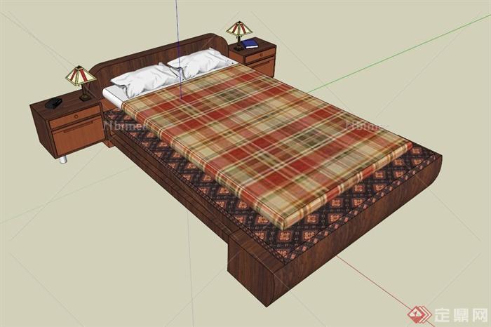 中式床和床头柜设计SU模型