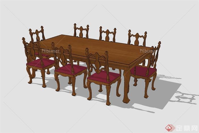 某欧式风格室内餐厅精美餐桌椅组合设计SU模型[原