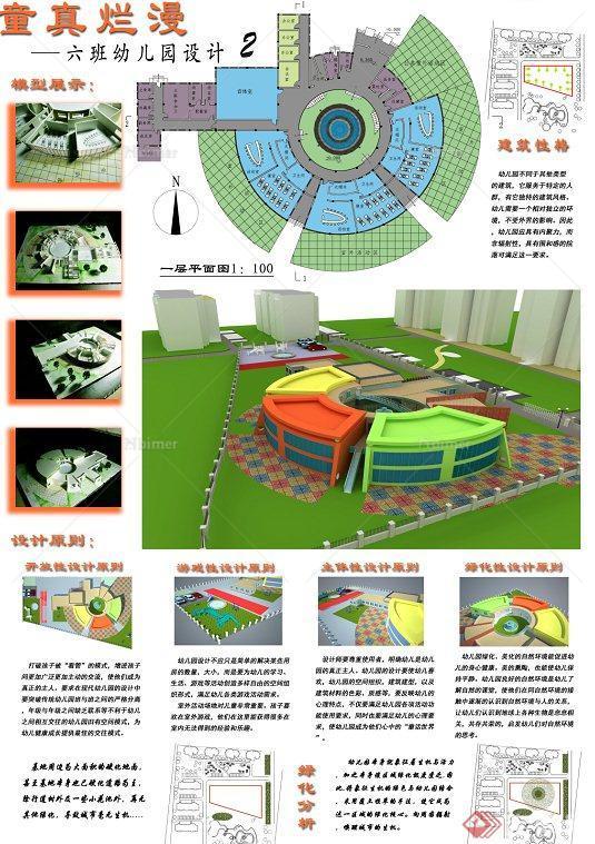 现代某两层幼儿园建筑设计SU模型+CAD方案图+JPG