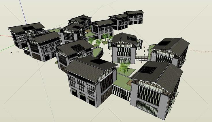 006现代中式风格商业街 散点式(142907)su模型下
