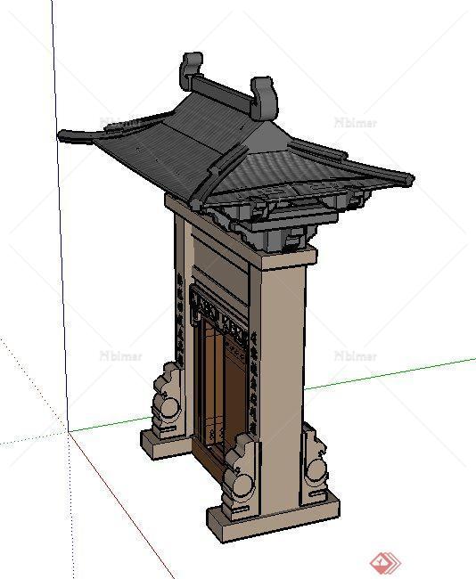 古典中式住宅大门设计SU模型