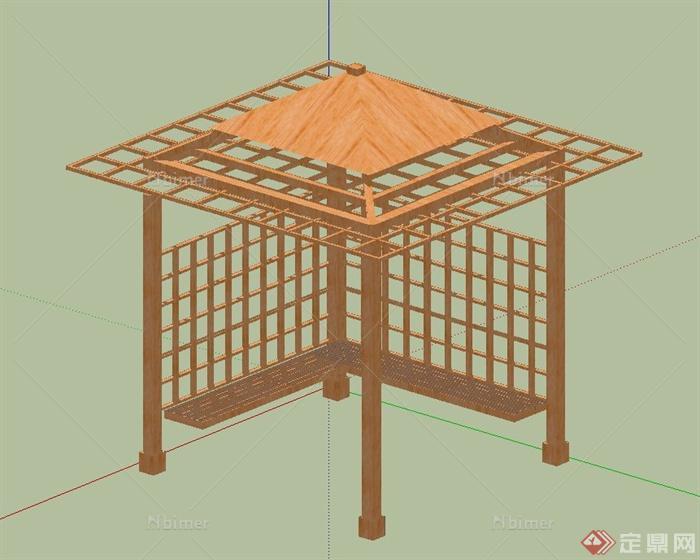 园林景观木质四角凉亭设计SU模型