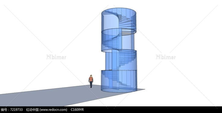 螺旋圆形透明玻璃楼梯SU模型