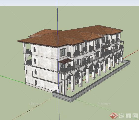 某欧式风格住宅建筑设计SU模型素材