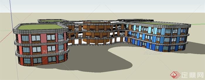 某现代风格三层幼儿园学校建筑设计su模型