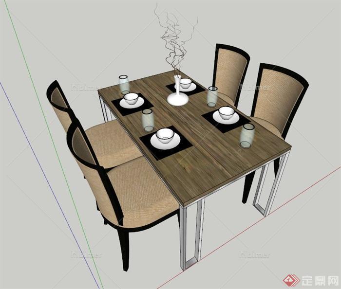 新中式餐桌椅设计SU模型