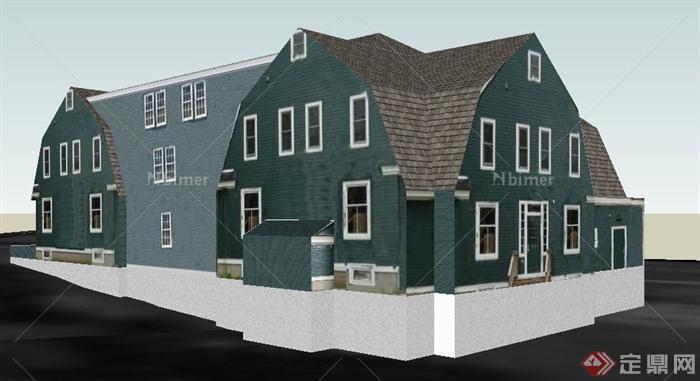 三层民房住宅小别墅建筑设计su模型