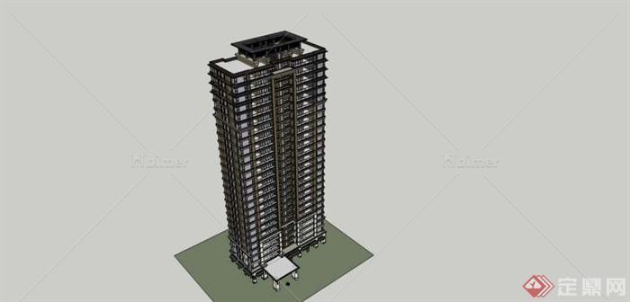 现代风格高层独栋灰色外立面住宅建筑设计SU模型