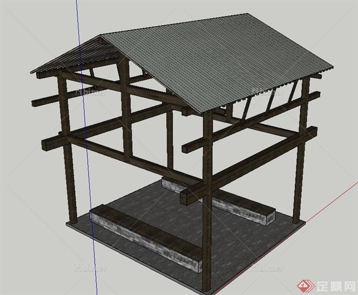 木质简易四角廊架设计SU模型
