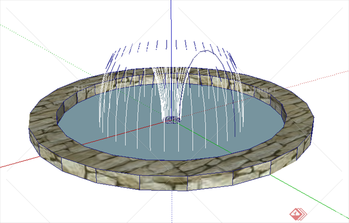 某圆形的大喷泉喷水池设计SU模型素材