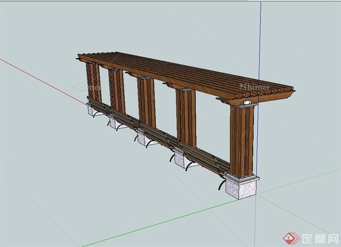 某欧式风格木质详细廊架设计SU模型[原创]