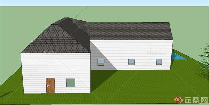 某单层直角住宅小屋建筑设计SU模型