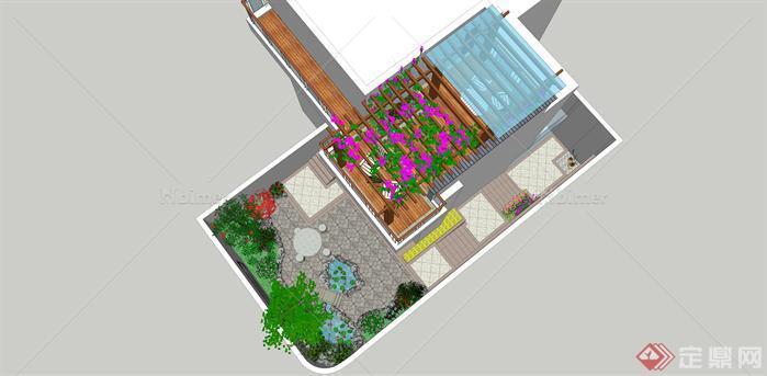 一个带阳台的中式庭院景观设计su模型[原创]