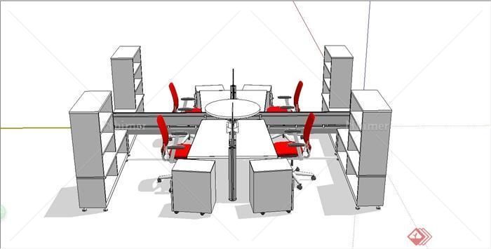 现代办公桌椅组合设计SU模型[原创]