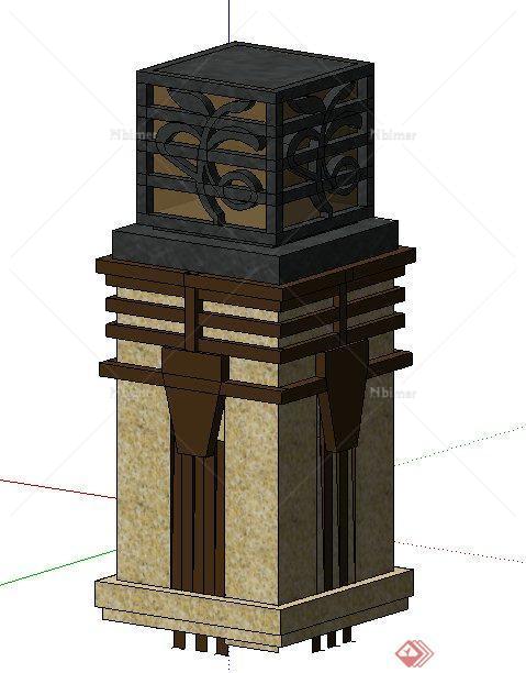 新古典风格景观灯柱su模型