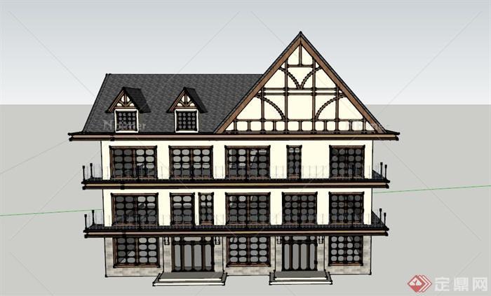 欧式某三层居民住宅建筑设计SU模型
