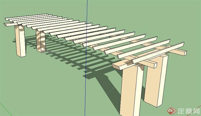 简约木栅条廊架设计su模型[原创]