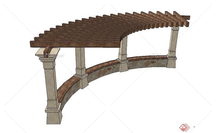 园林景观木制小半圆单边廊架设计SU模型