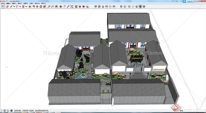 某现代中式风格四合院建筑设计方案SU模型