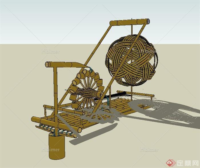 竹制水车小品设计SU模型