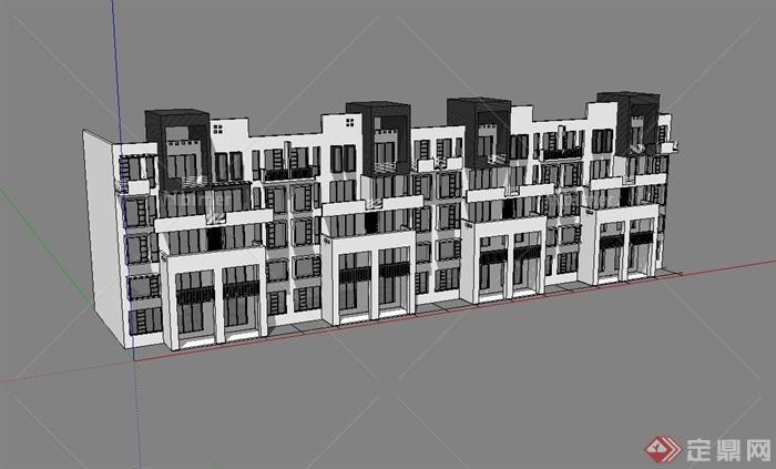新中式多层住宅简单楼设计su模型[原创]