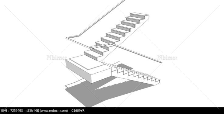 白色现代楼梯SU模型