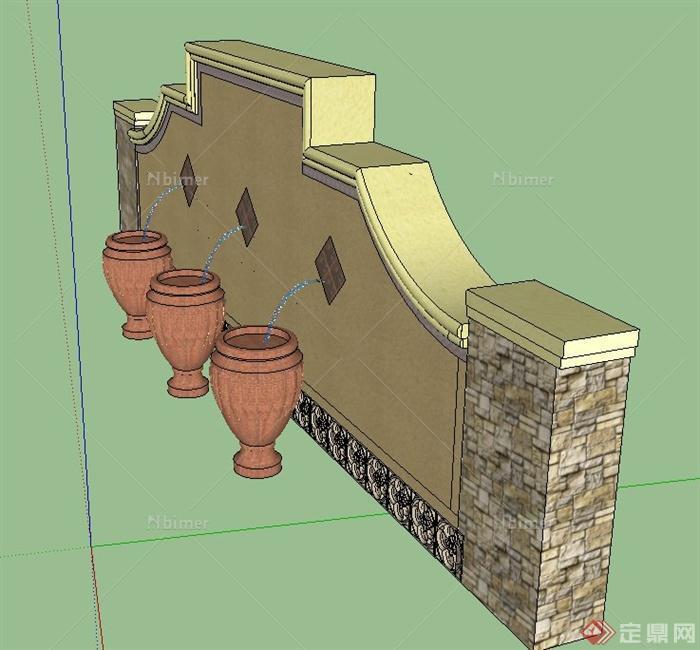 园林景观节点景墙水景设计SU模型