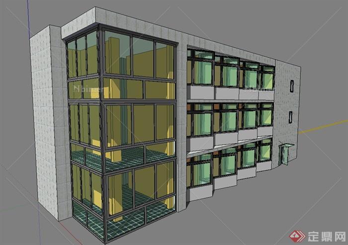 某三层新亚洲风格办公建筑设计SU模型