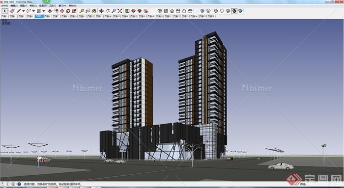 住宅商业办公综合建筑景观设计SU模型