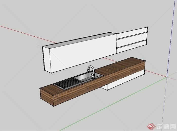 现代简单的厨房橱柜设计SU模型[原创]