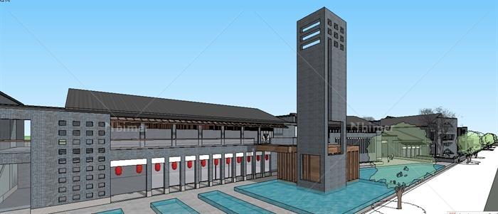 某多层民国风格商业街建筑SU精致设计模型[原创]