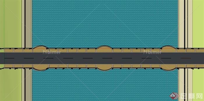 欧式跨江大桥设计SU模型[原创]