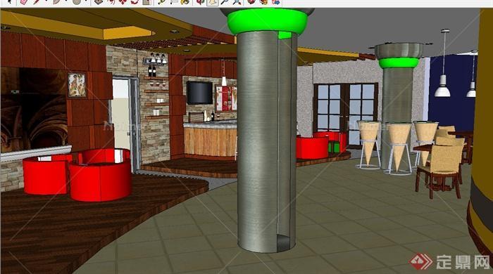 现代咖啡馆室内详细设计SU模型[原创]