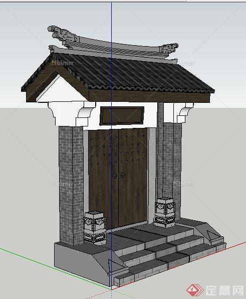 中式风格民宅垂花门大门设计su模型