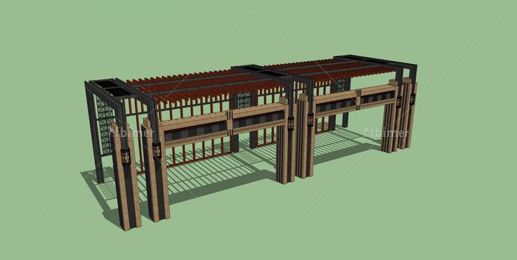 小清新新中式廊架(96873)su模型下载