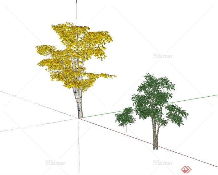 某详细完整的经典两棵树木素材设计SU模型[原创]